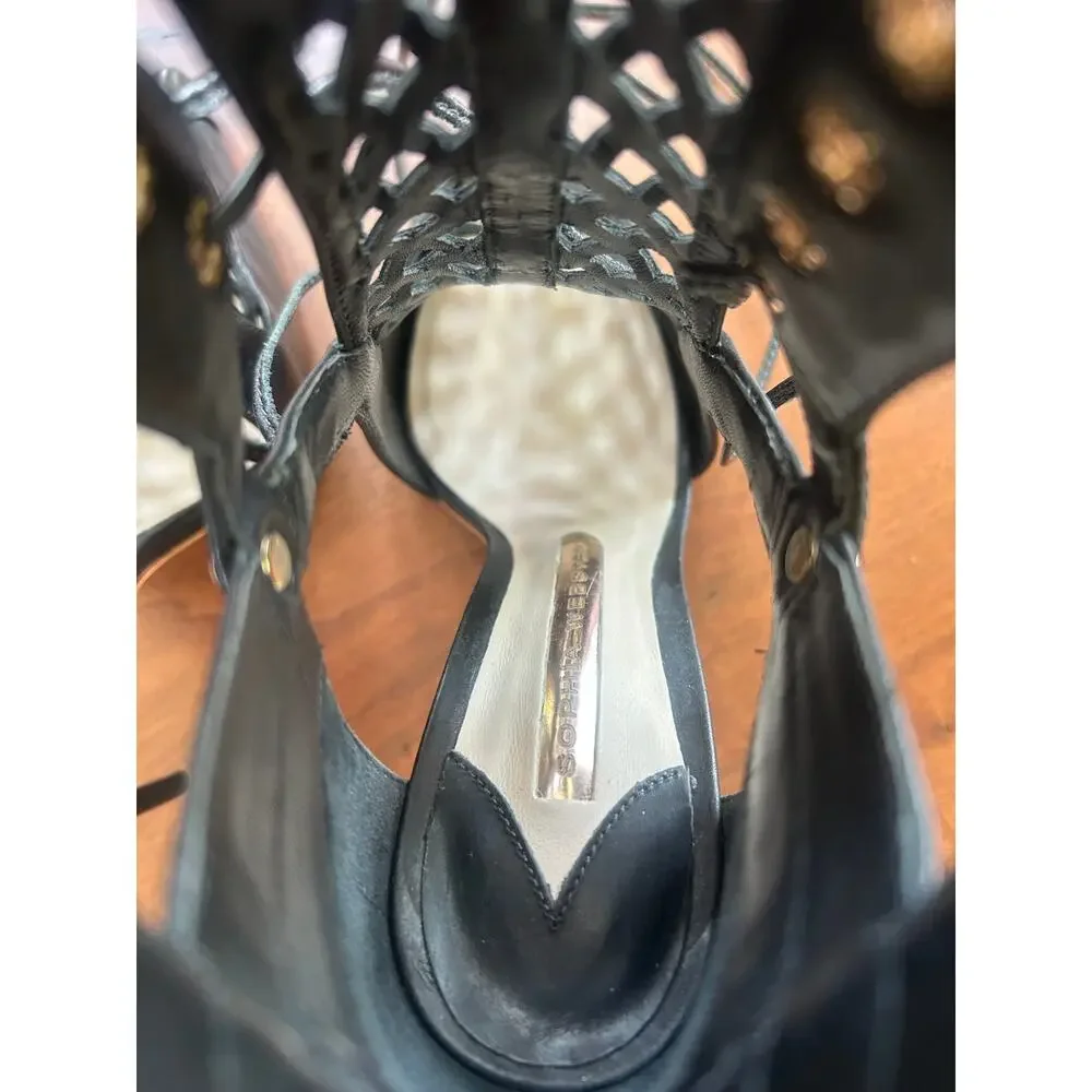 Rare Sophia Webster Jetta Black Leather Lace-Up Stiletto Booties 36 / US 6